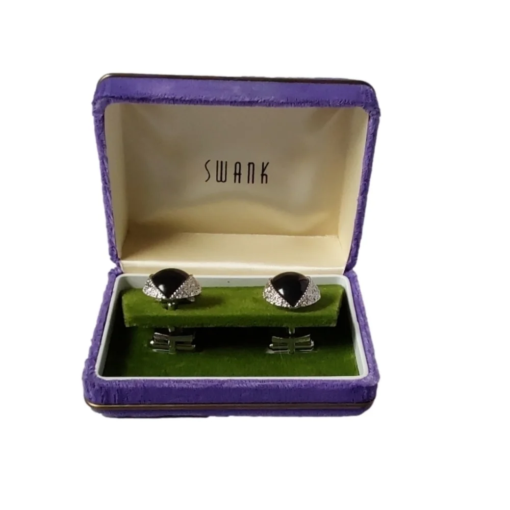 SWANK LUXURY VINTAGE SAPPHIRE BLUE & SILVER MEN'S‎ CUFF LINK